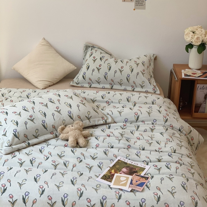 91家纺网 家纺一手货源 找家纺 时年家纺 2021新款牛奶绒印花系列四件套 郁金香