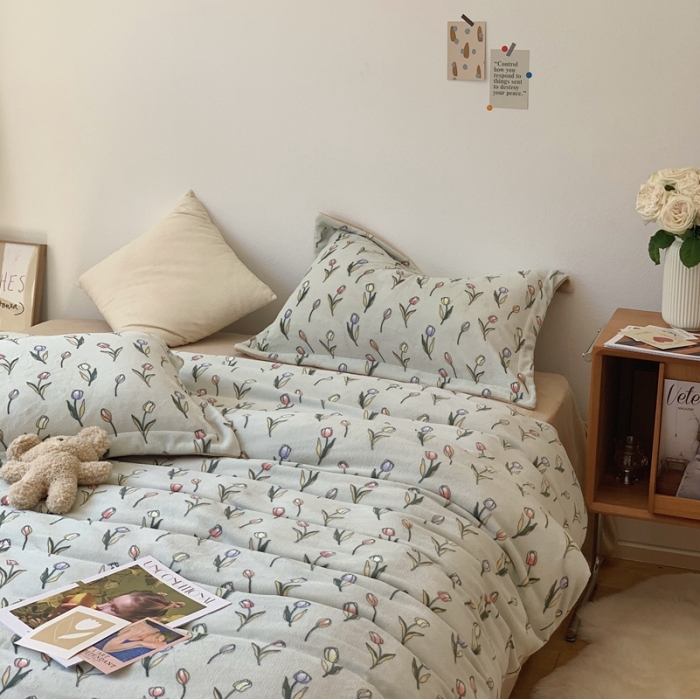 91家纺网 家纺一手货源 找家纺 时年家纺 2021新款牛奶绒印花系列四件套 郁金香