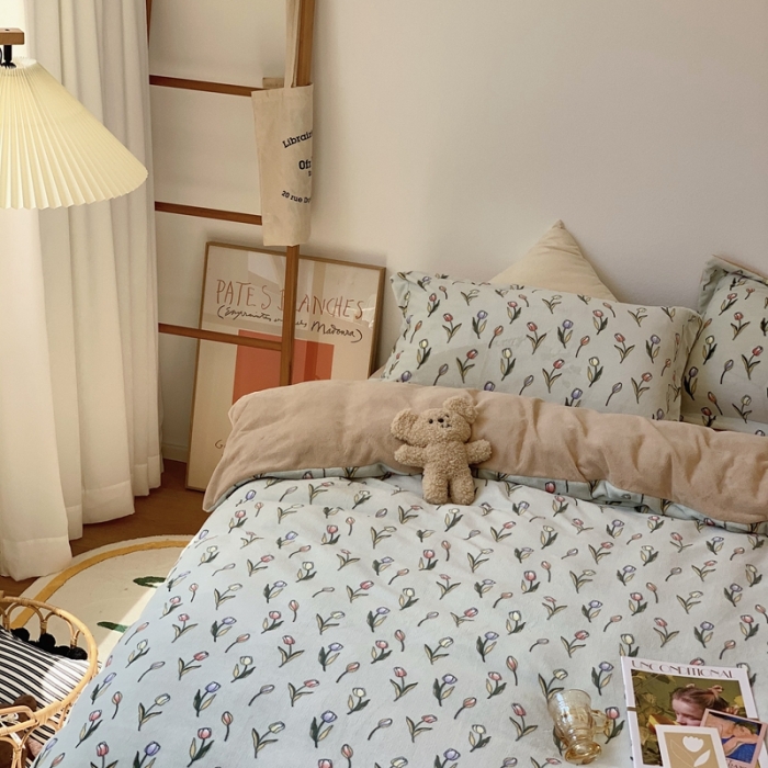 91家纺网 家纺一手货源 找家纺 时年家纺 2021新款牛奶绒印花系列四件套 郁金香