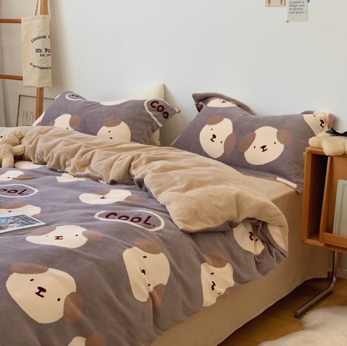 91家纺网 家纺一手货源 找家纺 时年家纺 2021新款牛奶绒印花系列四件套 酷酷狗咖