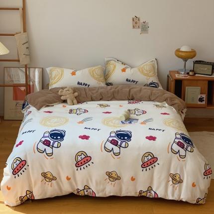 时年家纺 2021新款牛奶绒印花系列四件套 快乐星球