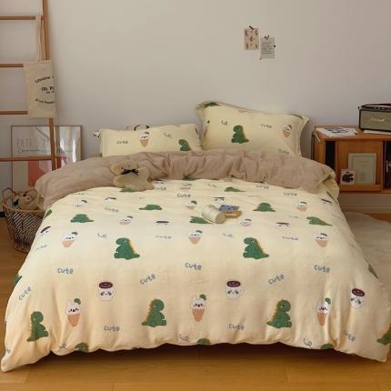 时年家纺 2021新款牛奶绒印花系列四件套 萌宠