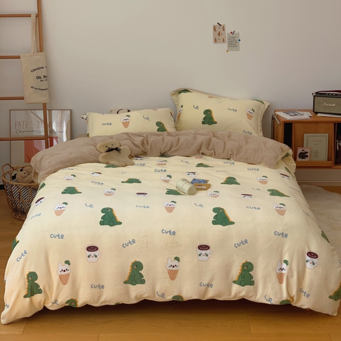 91家纺网 家纺一手货源 找家纺 时年家纺 2021新款牛奶绒印花系列四件套 萌宠