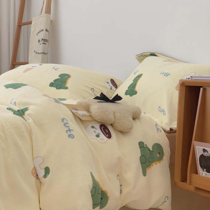 91家纺网 家纺一手货源 找家纺 时年家纺 2021新款牛奶绒印花系列四件套 萌宠