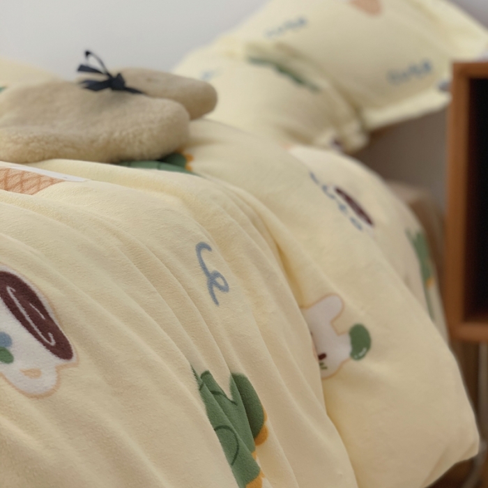 91家纺网 家纺一手货源 找家纺 时年家纺 2021新款牛奶绒印花系列四件套 萌宠