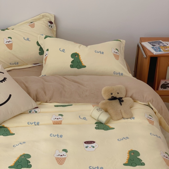 91家纺网 家纺一手货源 找家纺 时年家纺 2021新款牛奶绒印花系列四件套 萌宠