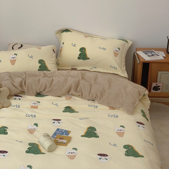 91家纺网 家纺一手货源 找家纺 时年家纺 2021新款牛奶绒印花系列四件套 萌宠