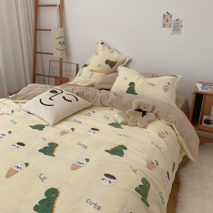 91家纺网 家纺一手货源 找家纺 时年家纺 2021新款牛奶绒印花系列四件套 萌宠