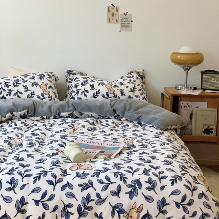 91家纺网 家纺一手货源 找家纺 时年家纺 2021新款牛奶绒印花系列四件套 萌萌兔