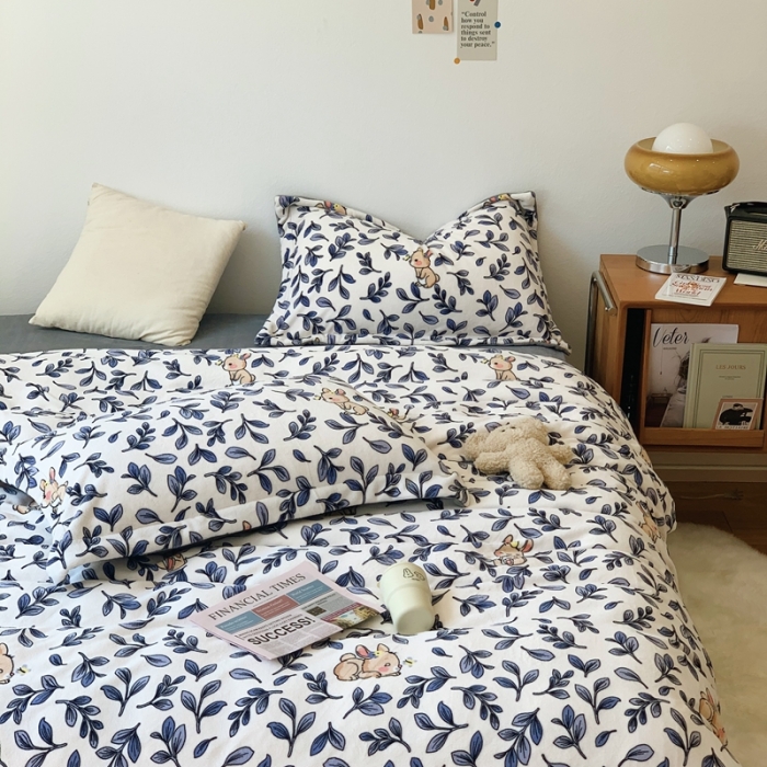 91家纺网 家纺一手货源 找家纺 时年家纺 2021新款牛奶绒印花系列四件套 萌萌兔