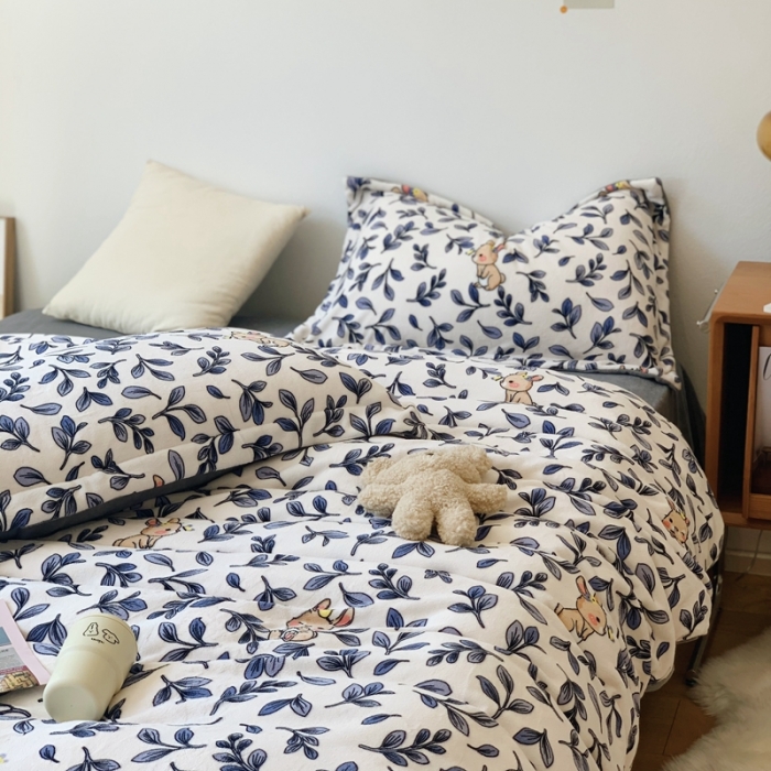 91家纺网 家纺一手货源 找家纺 时年家纺 2021新款牛奶绒印花系列四件套 萌萌兔