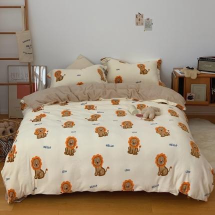 时年家纺 2021新款牛奶绒印花系列四件套 小狮子