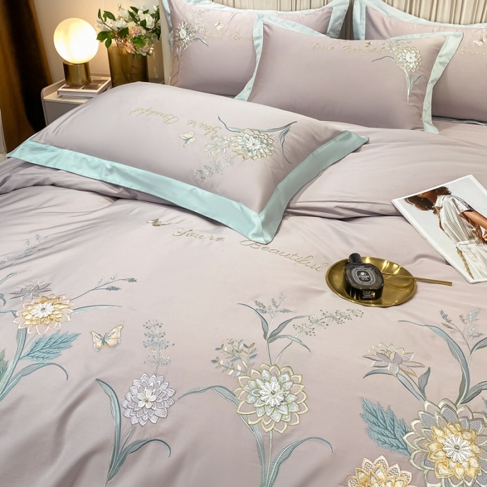 91家纺网 家纺一手货源 找家纺 （总）品家居 2021新款180S全棉澳棉刺绣四件套-恬梦