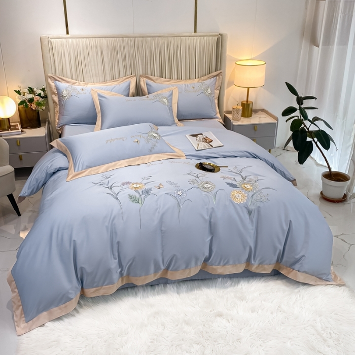 91家纺网 家纺一手货源 找家纺 品家居 2021新款180S全棉澳棉刺绣四件套-恬梦 蓝