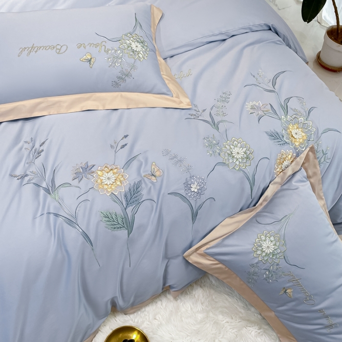 91家纺网 家纺一手货源 找家纺 品家居 2021新款180S全棉澳棉刺绣四件套-恬梦 蓝