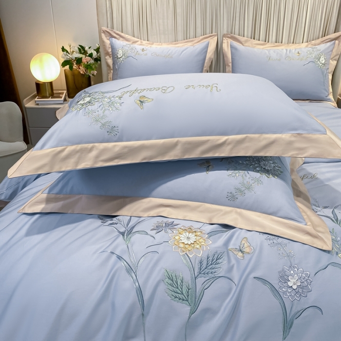 91家纺网 家纺一手货源 找家纺 品家居 2021新款180S全棉澳棉刺绣四件套-恬梦 蓝