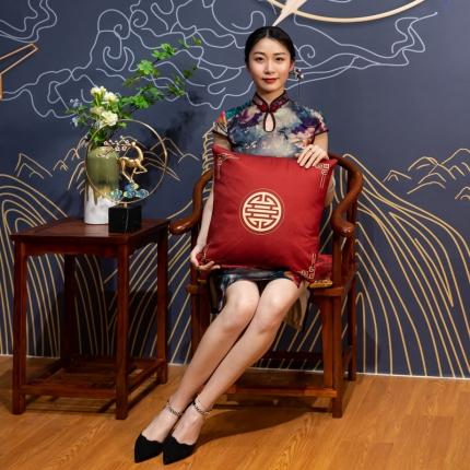 91家纺网 家纺一手货源 找家纺 北辰 2021新款印花新中式抱枕 锦瑟年华-红