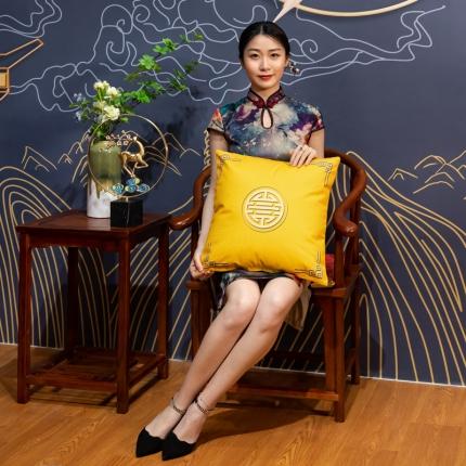 91家纺网 家纺一手货源 找家纺 北辰 2021新款印花新中式抱枕 锦瑟年华-黄