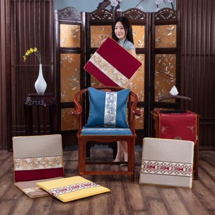 （总）北辰 2021新款棉麻刺绣新中式坐垫红木沙发垫