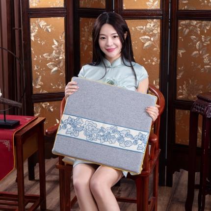北辰 2021新款棉麻刺绣新中式坐垫红木沙发垫 刺绣祥云-灰色