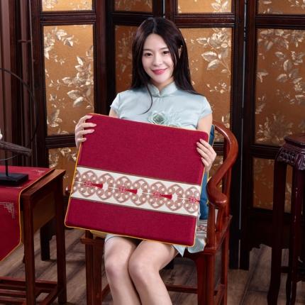 北辰 2021新款棉麻刺绣新中式坐垫红木沙发垫 刺绣中国结-红色