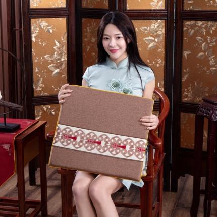 北辰 2021新款棉麻刺绣新中式坐垫红木沙发垫 刺绣中国结-咖色