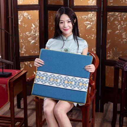北辰 2021新款棉麻刺绣新中式坐垫红木沙发垫 刺绣中国结-兰色