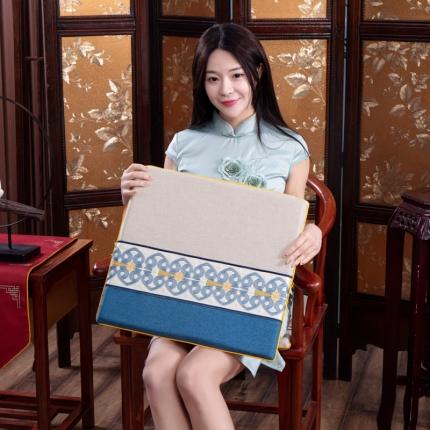 北辰 2021新款棉麻刺绣新中式坐垫红木沙发垫 刺绣中国结-米配兰