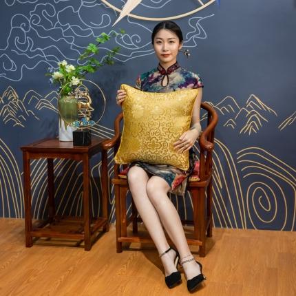 91家纺网 家纺一手货源 找家纺 北辰 2021新款织锦缎新中式抱枕 石榴花-金