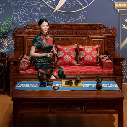 91家纺网 家纺一手货源 找家纺 北辰 2021新款织锦缎沙发垫 五龙团-红