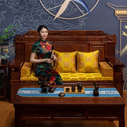 91家纺网 家纺一手货源 找家纺 北辰 2021新款织锦缎沙发垫 五龙团-金