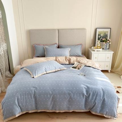 时年 2021新款全棉生态磨毛飞边款系列四件套 爱心-咖