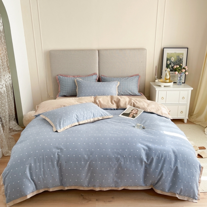 91家纺网 家纺一手货源 找家纺 时年 2021新款全棉生态磨毛飞边款系列四件套 爱心-咖