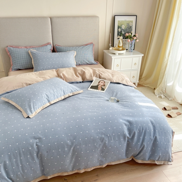 91家纺网 家纺一手货源 找家纺 时年 2021新款全棉生态磨毛飞边款系列四件套 爱心-咖