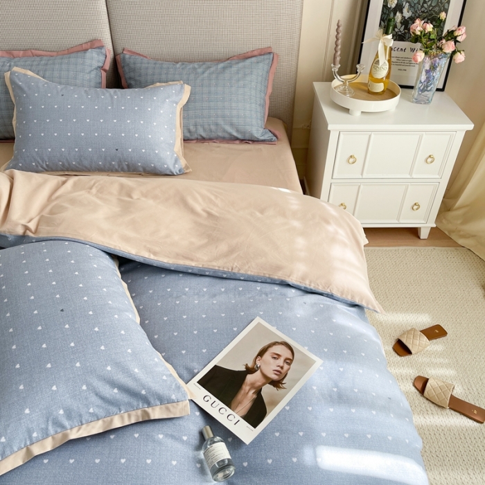 91家纺网 家纺一手货源 找家纺 时年 2021新款全棉生态磨毛飞边款系列四件套 爱心-咖