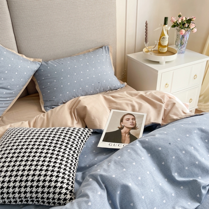 91家纺网 家纺一手货源 找家纺 时年 2021新款全棉生态磨毛飞边款系列四件套 爱心-咖