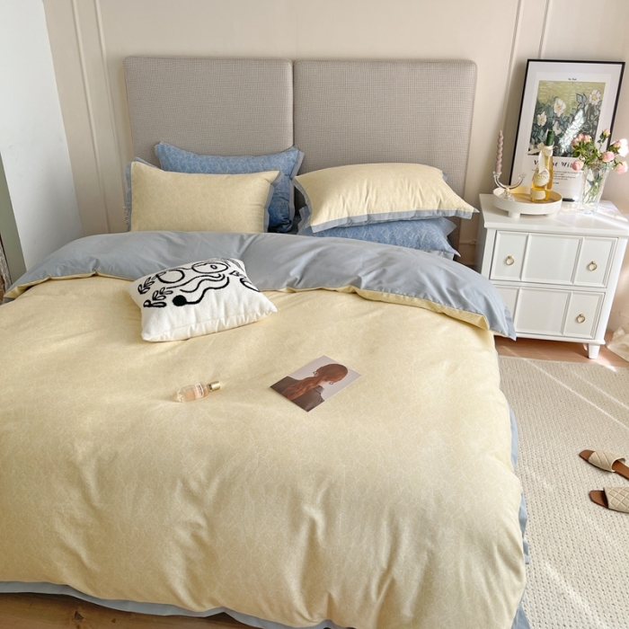 91家纺网 家纺一手货源 找家纺 时年 2021新款全棉生态磨毛飞边款系列四件套 伊索-黄