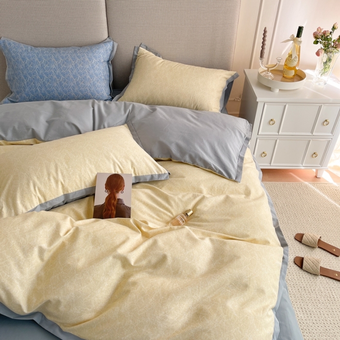 91家纺网 家纺一手货源 找家纺 时年 2021新款全棉生态磨毛飞边款系列四件套 伊索-黄