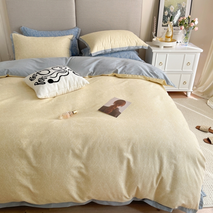 91家纺网 家纺一手货源 找家纺 时年 2021新款全棉生态磨毛飞边款系列四件套 伊索-黄