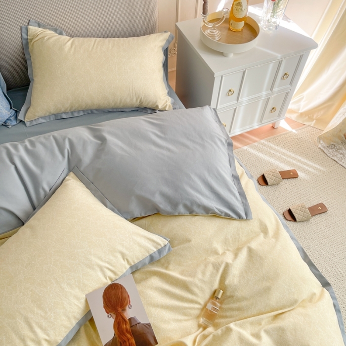 91家纺网 家纺一手货源 找家纺 时年 2021新款全棉生态磨毛飞边款系列四件套 伊索-黄