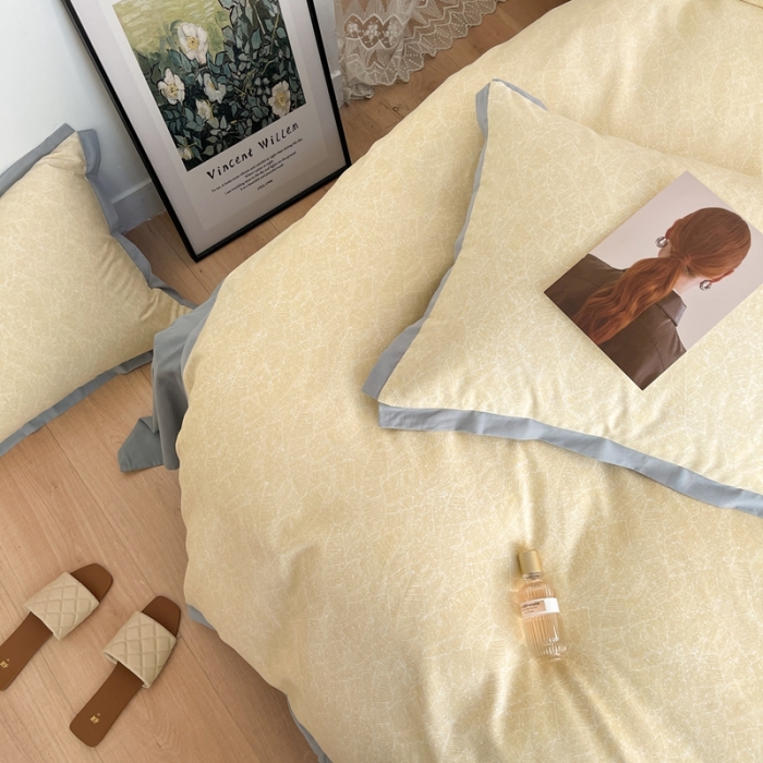 91家纺网 家纺一手货源 找家纺 时年 2021新款全棉生态磨毛飞边款系列四件套 伊索-黄