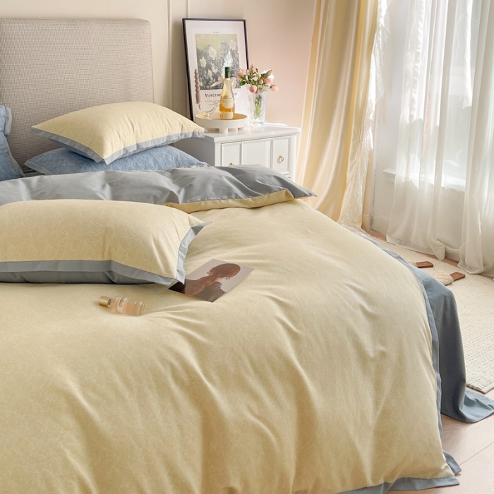 91家纺网 家纺一手货源 找家纺 时年 2021新款全棉生态磨毛飞边款系列四件套 伊索-黄