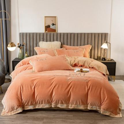 澳梵家居2021新款婴儿绒轻奢风刺绣H.时尚四件套 H-橙色