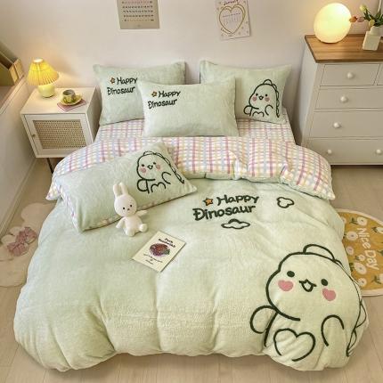 澳梵2021新款韩国进口泰迪绒大版毛巾绣四件套 恐龙宝贝