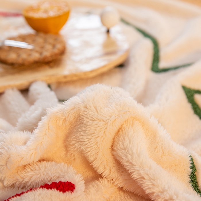 91家纺网 家纺一手货源 找家纺 澳梵2021新款韩国进口泰迪绒大版毛巾绣四件套 奶油草莓-白