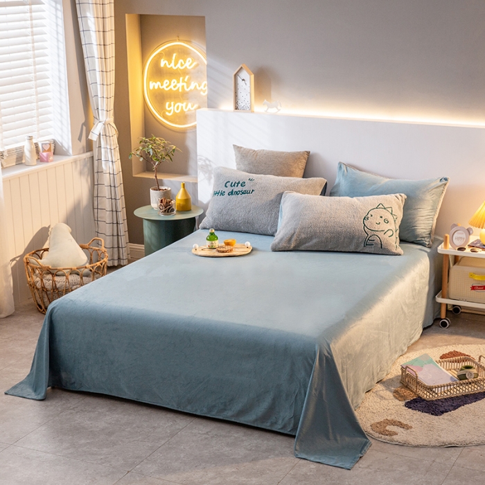 91家纺网 家纺一手货源 找家纺 澳梵2021新款韩国进口泰迪绒大版毛巾绣四件套 小恐龙-灰