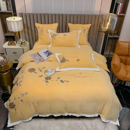 91家纺网 家纺一手货源 找家纺 （总）星尚 2021新款A类进口牛奶绒加厚水晶绒绣花四件套