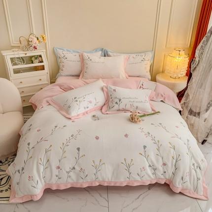 91家纺网 家纺一手货源 找家纺 （总）星尚 2021新款A类进口牛奶绒加厚水晶绒绣花四件套