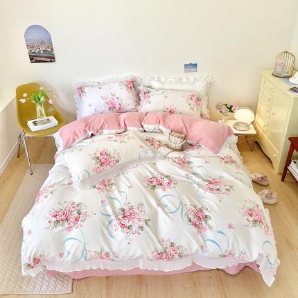 91家纺网 家纺一手货源 找家纺 （总）琪格格纺织 2022新款水洗棉蕾丝边四件套