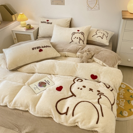 91家纺网 家纺一手货源 找家纺 （总）澳梵2022新款泰迪绒牛奶绒大版毛巾绣四件套